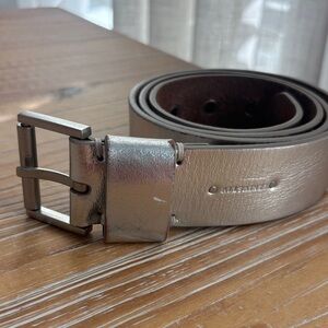All Saints Metallic Silver Leather Belt